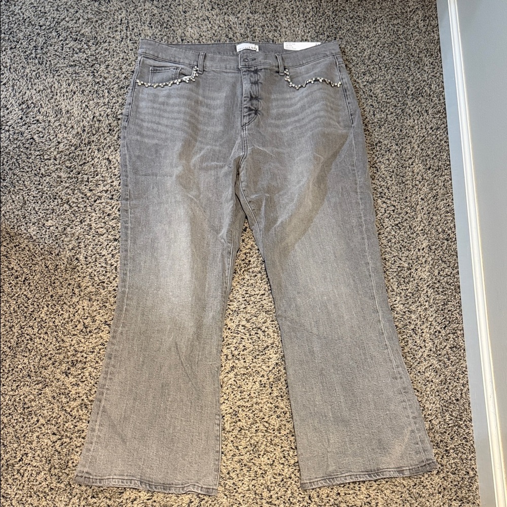 LOFT Gray Flare Jeans with Embellished Pockets